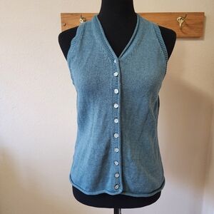 J. Jill Teal Sleeveless Button-Down Linen Blend Vest Top